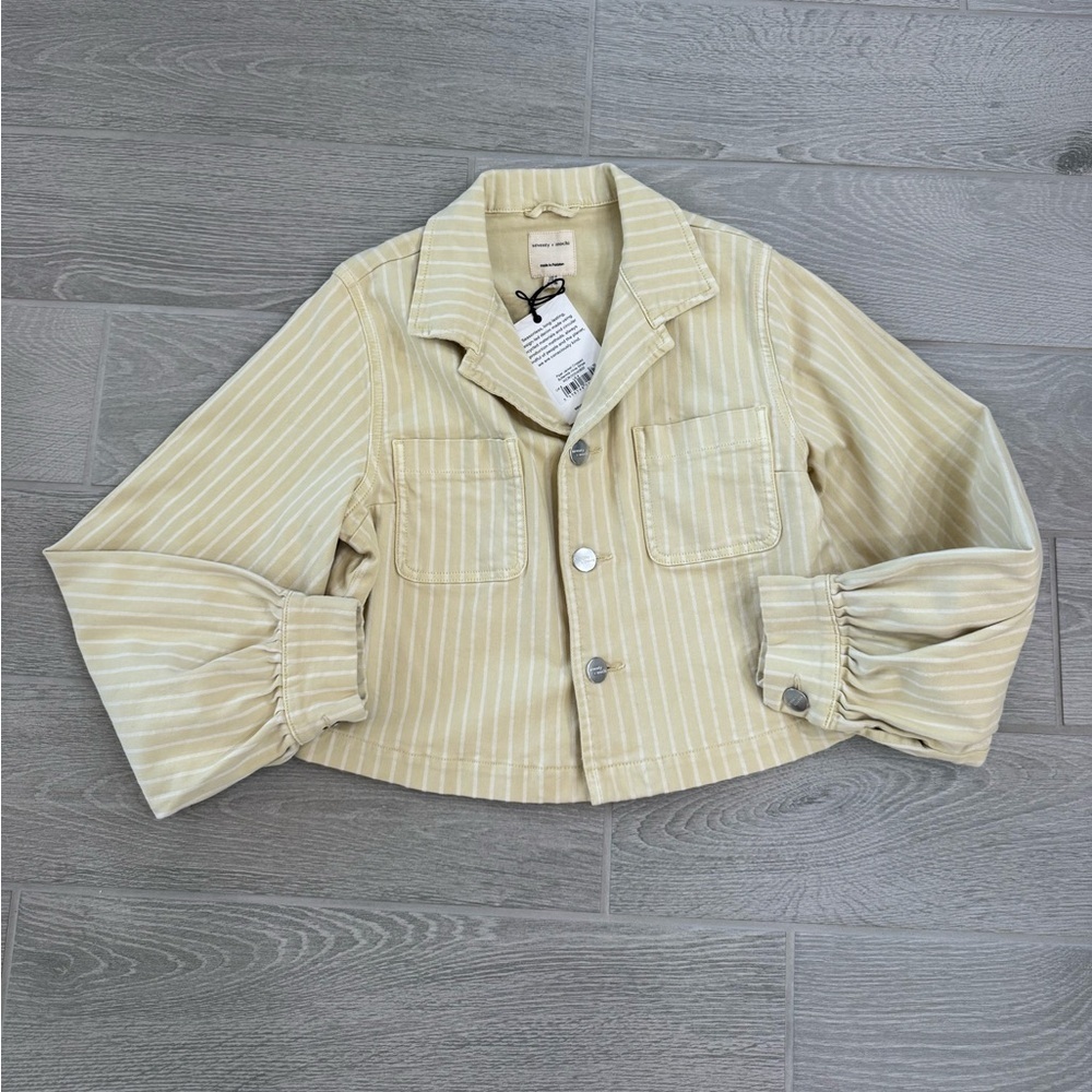 SEVENTY + MOCHI Piper Cropped Chore Jacket in Buttermilk Wide Stripes XS NWT